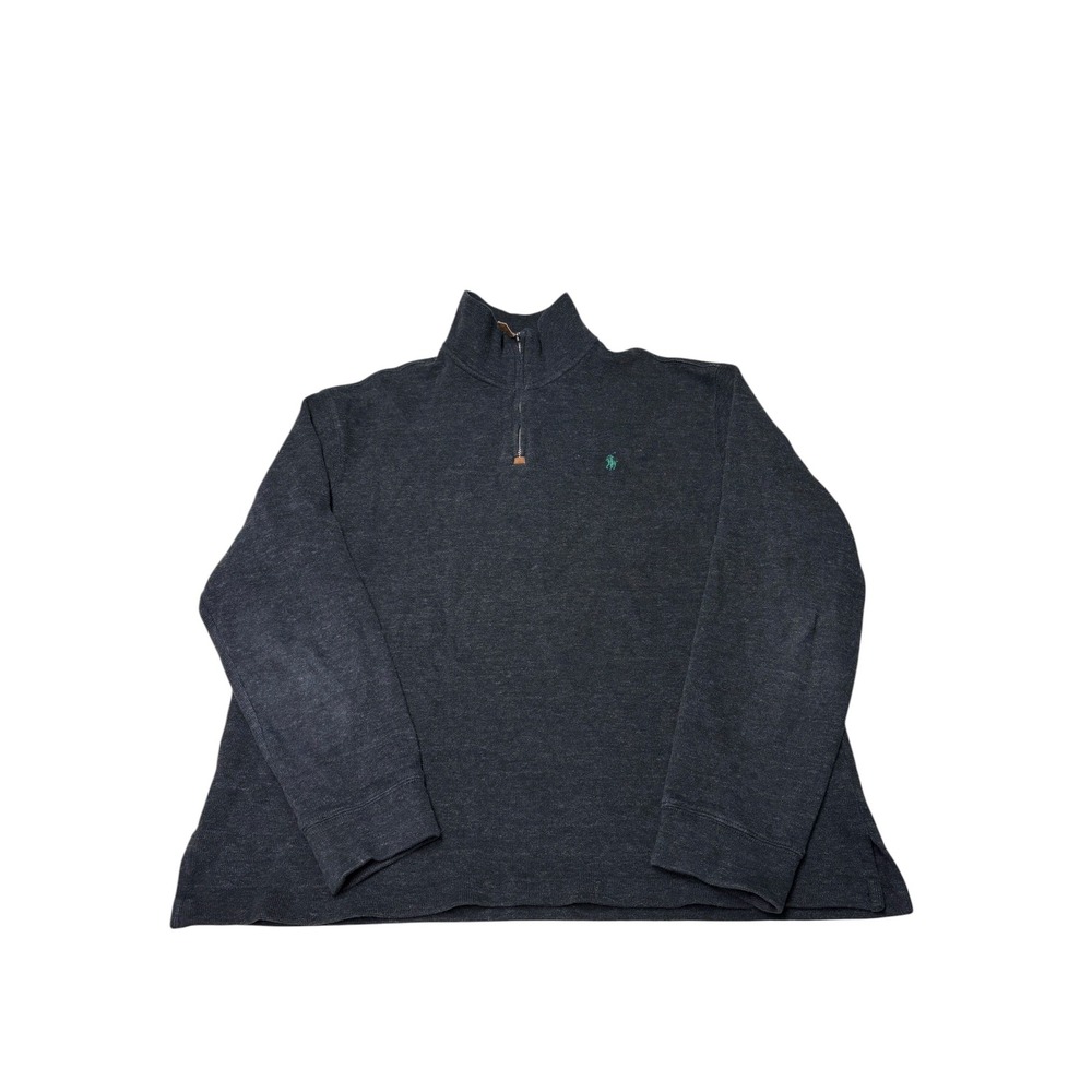 VTG Polo Ralph Lauren Mens Large Charcoal Grey 1/4 Zip Cotton Pullover Sweater L